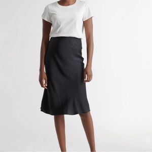 Quince Satin Silk Black Midi Skirt